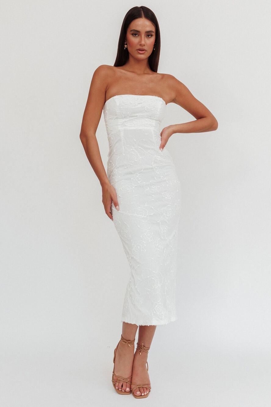 New Saints & Secrets Bia Strapless Embroidered Midi Dress Size Small MSRP $89